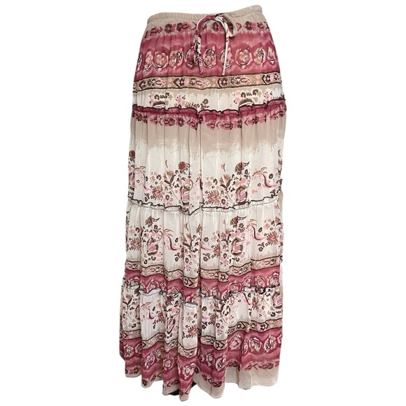 Elegant Floral Maxi Skirt in Pink and Cream - Picture 1 of 6